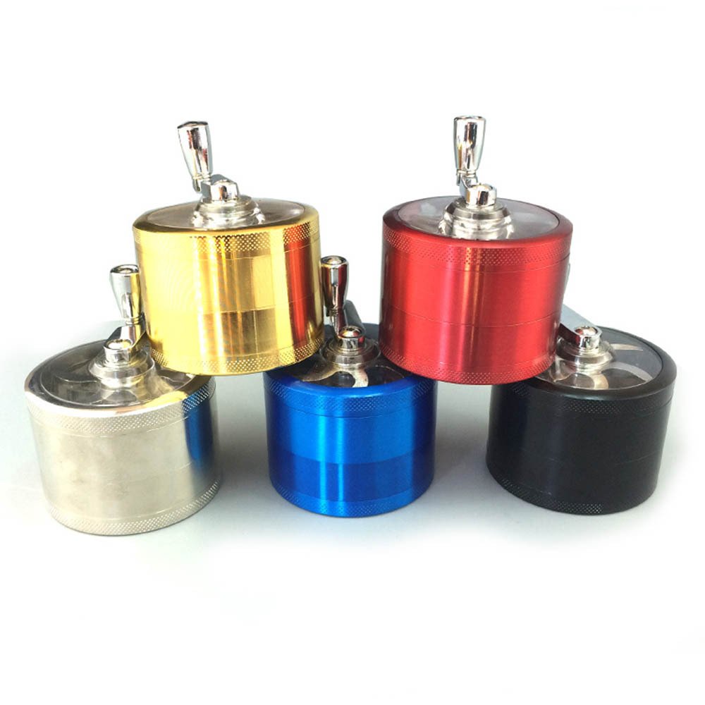 4 Pieces Metal Herb Grinder With Hand Crank - MUXIANG Pipe Shop