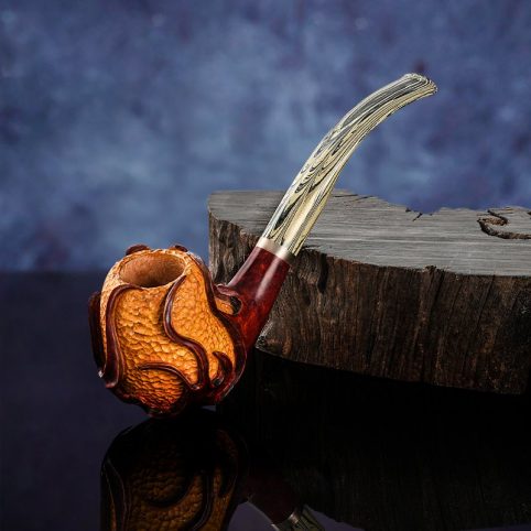 Carved Apple Briarwood Tobacco Pipe Flaming Phoenix Smoking Pipe - immagine 2