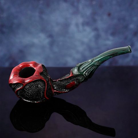 Hand Carved Classical Rose Flower Tobacco Pipe With Little Bent Stem - Image 2
