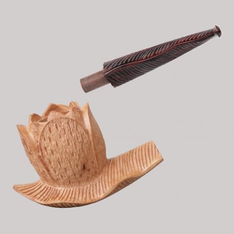 Chinese Carved Wooden Flower Briar Tobacco Pipe - Image 4