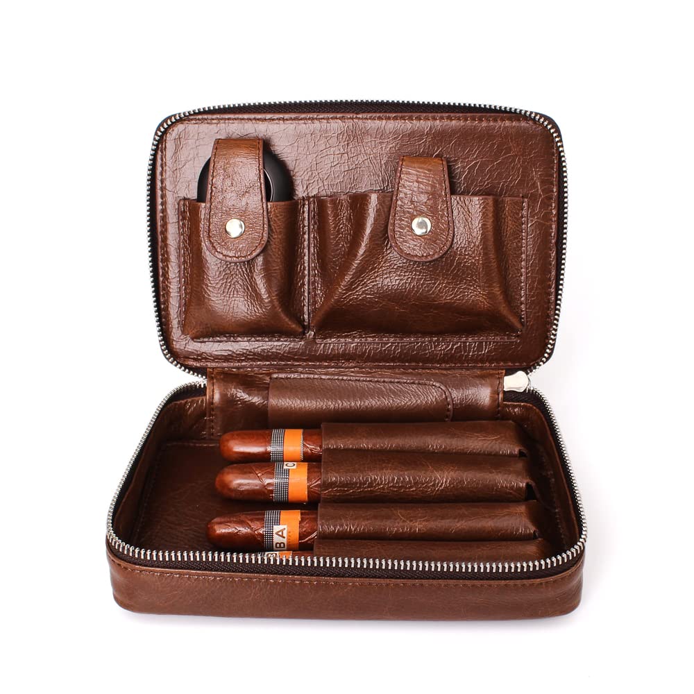 Large Travel Cigar Case genuine Leather & Wood Personalized by