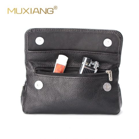 borsa portatile in pelle per la custodia della pipa da fumo del tabacco che contiene 2 pipe + custodia per tabacco nero
