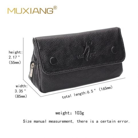 Portable Leather Tobacco Smoking Pipe Case Bag Holds 2 Pipes+Tobacco Pouch Black - Image 3
