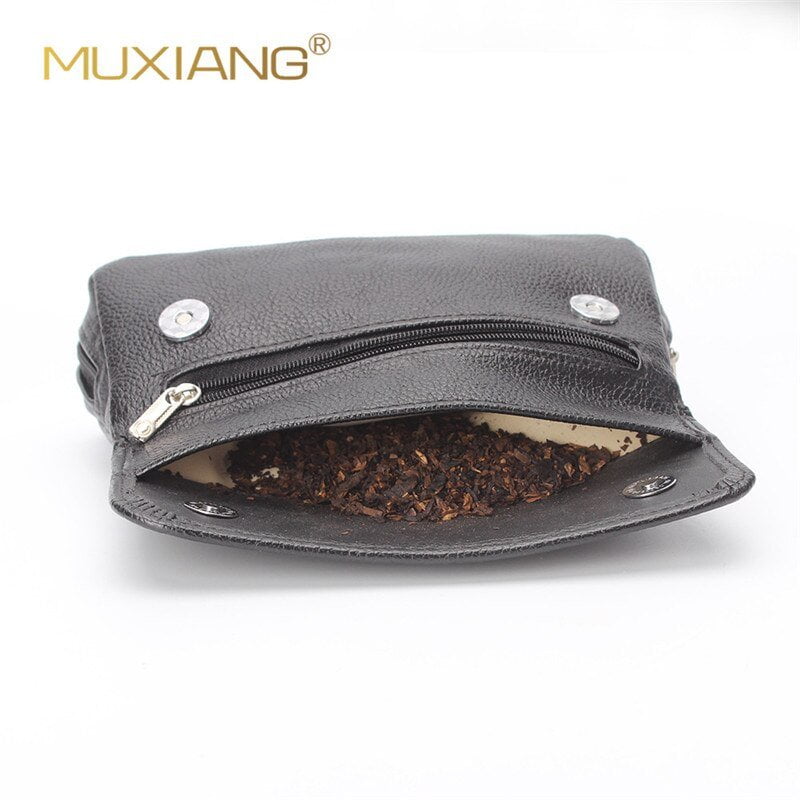 portable leather tobacco smoking pipe case bag holds 2 pipes+tobacco pouch black