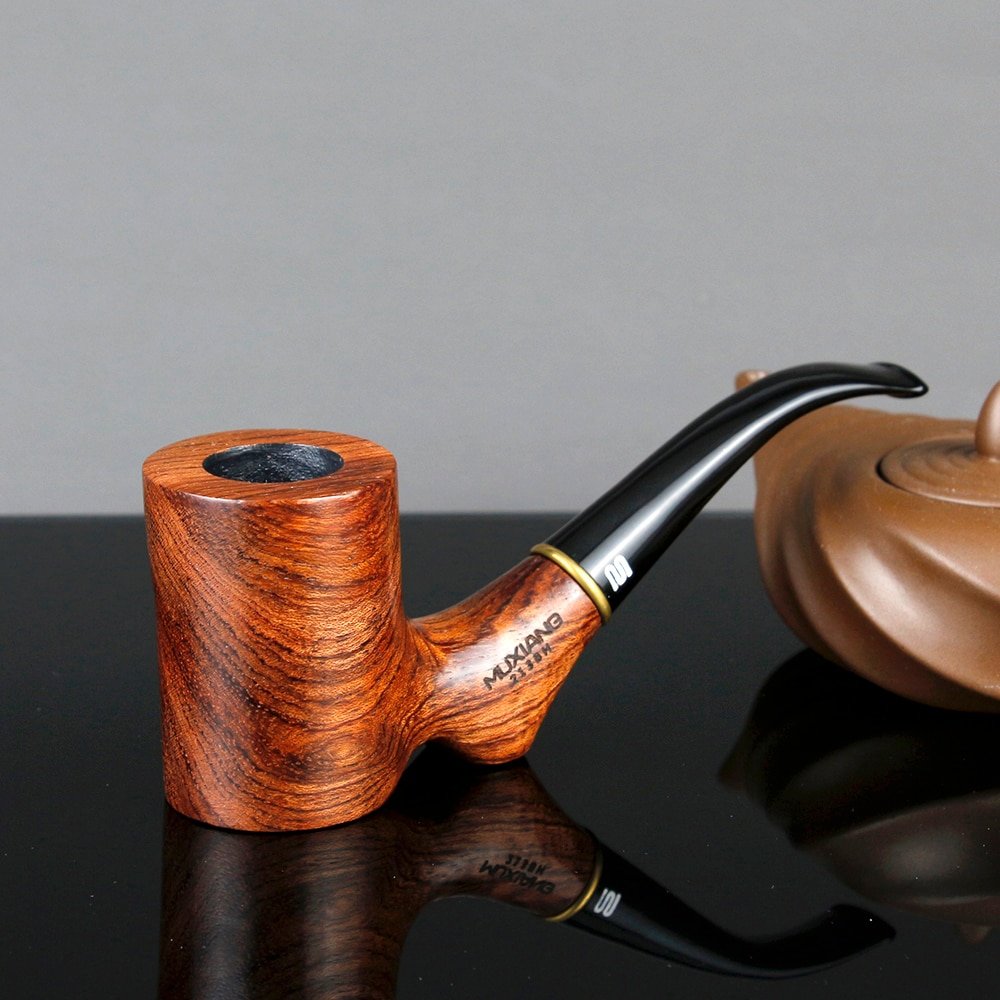 Classic Metal Ring Smoking Pipe Creative Flat Bottom Tobacco Pipe Rose Wood Pipe 9mm Filter