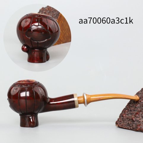 Hand Wood Carved Pipe with Cumberland Stem
