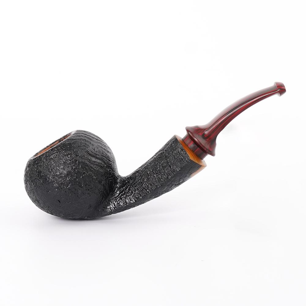 Pipa de tabaco de brezo con mango ovalado curvado con chorro de arena negro