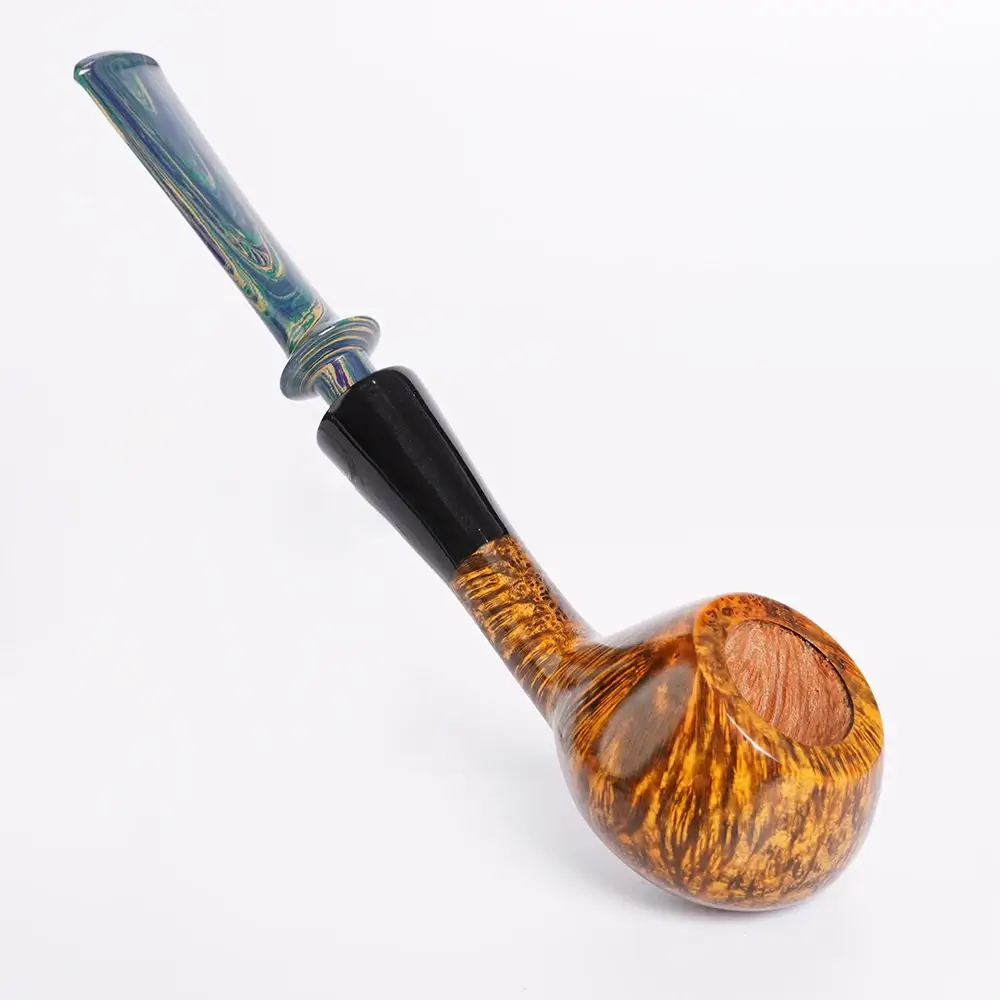 Muxiang Briar Wood Tobacco Pipe Straight Handle Horn Decorative Ring