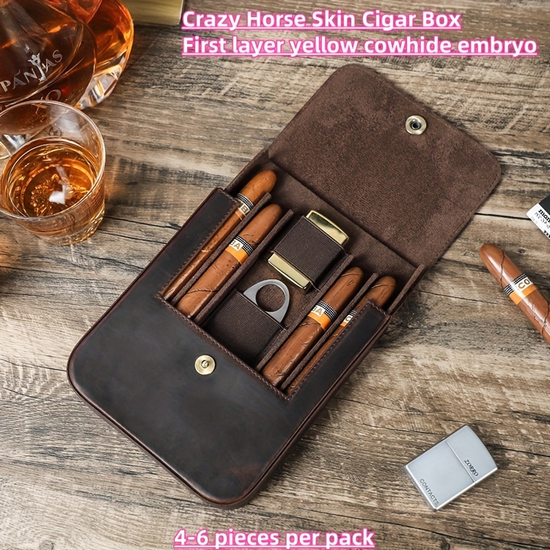 Brown Crazy Horse Leather Cigar Box
