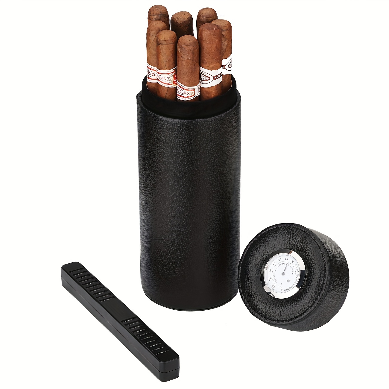 Travel Leather Cigar Jar - Humidifier .Hygrometer Accessories