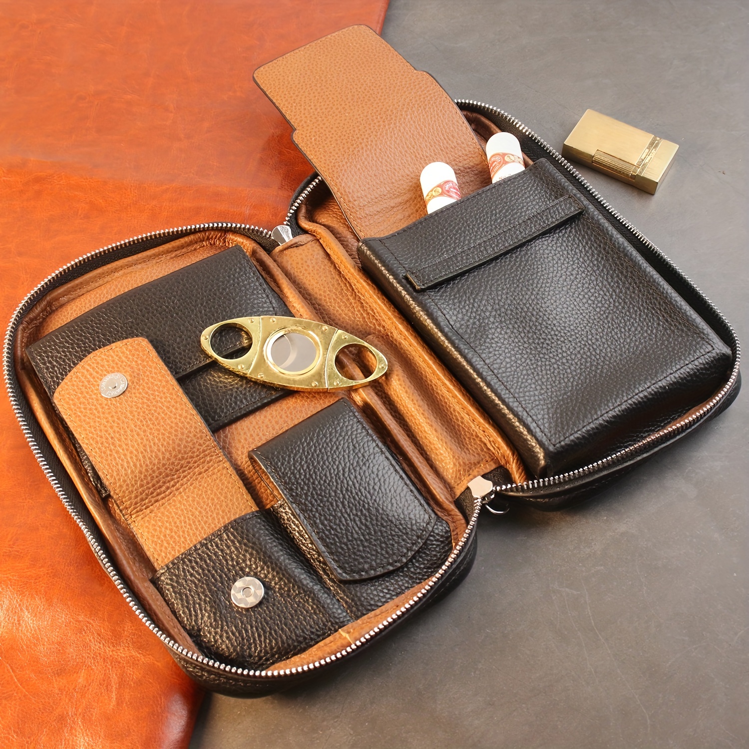 Portable Leather Cigar Box Travel Case