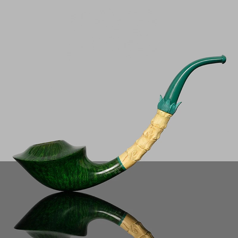 Green Handmade Freestyle Pipe With Bamboo Stem