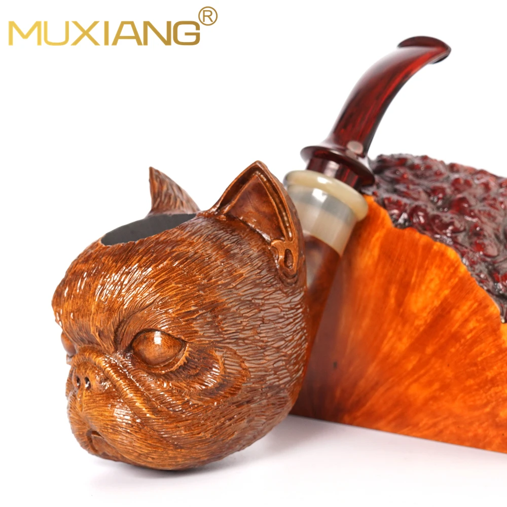 Hand-Carved Harpy Dog Briar Pipe With A Rubber Vulcanite Mouthpiece