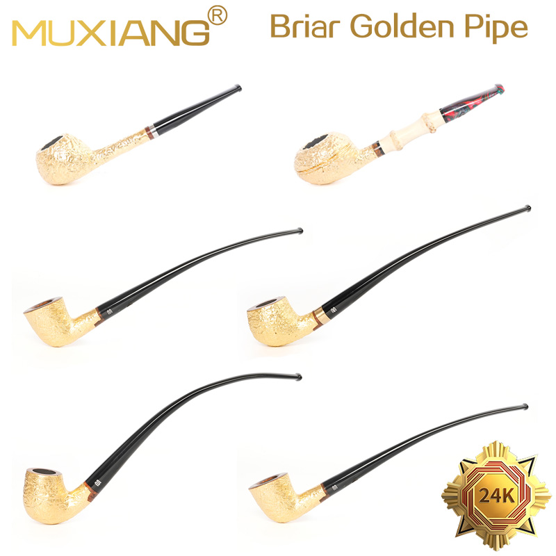 Handmade Briar Wood 24K Golden Churchwarden Pipe
