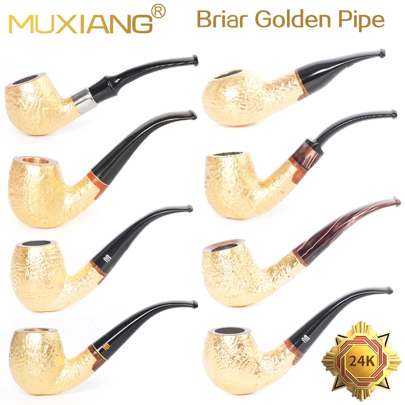 Handmade Briar Wood 24K Golden 9mm Tobacco Pipe