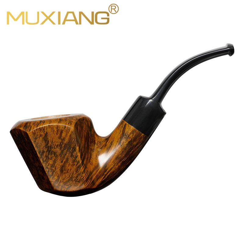 Handmade Briar Bent Stem Polyhedron Panel Tobacco Pipe