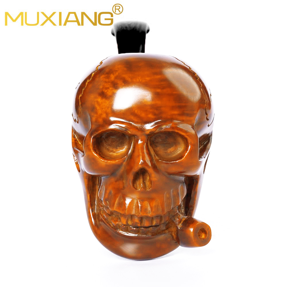 Hand-carved Skull Briar Tobacco Pipe