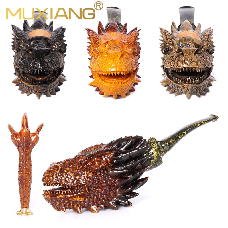 Dragon Carved Briar Wood Tobacco Pipe